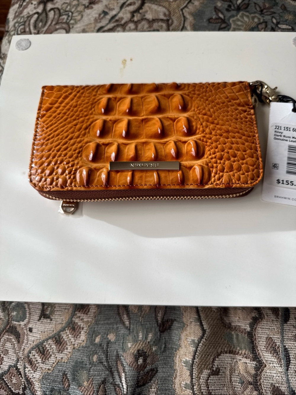 Brahmin Black with Burgundy Croc-Trim Wristlet - Picture 4 of 16